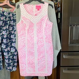 Lilly Pulitzer Size 12 Macfarlane Stretch Shift Dress Pelican Pink  Sea Cups